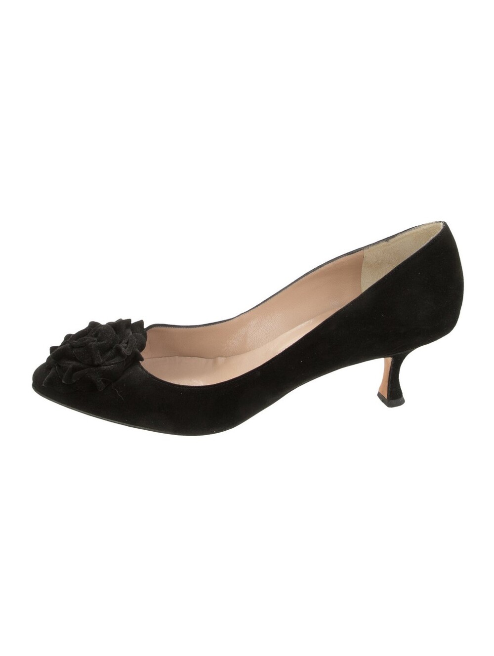 MANOLO BLAHNIK Lisa Flower Black Suede Kitten Heels 42